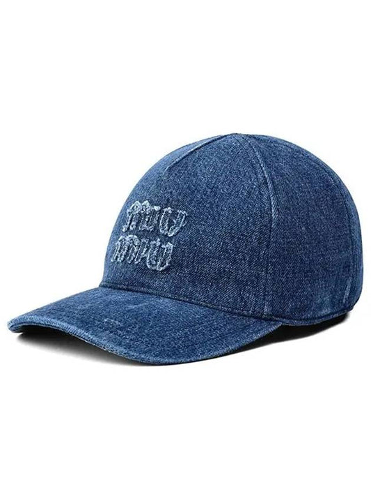 5HC179 2CL4 F0008 Tonal Logo Embroidered Denim Baseball Women Ball Cap Hat - MIU MIU - BALAAN 1