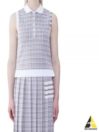 Check Silk Cotton 4 Bar Sleeveless Polo Shirt Grey - THOM BROWNE - BALAAN 2