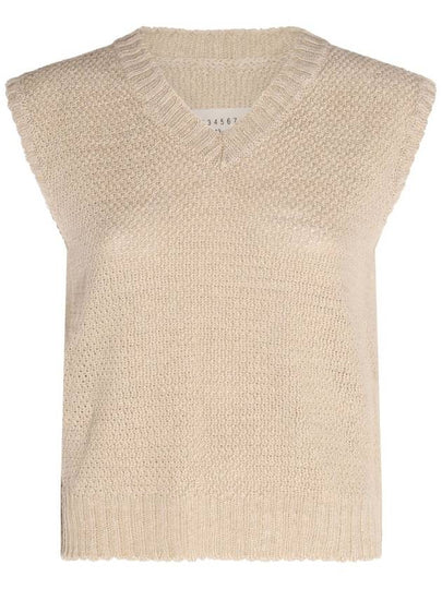 Stitched V Neck Knit Vest Beige - MAISON MARGIELA - BALAAN 2