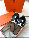 Oasis Calfskin Slipper Heels Noir Piqures Ecrues - HERMES - BALAAN 2