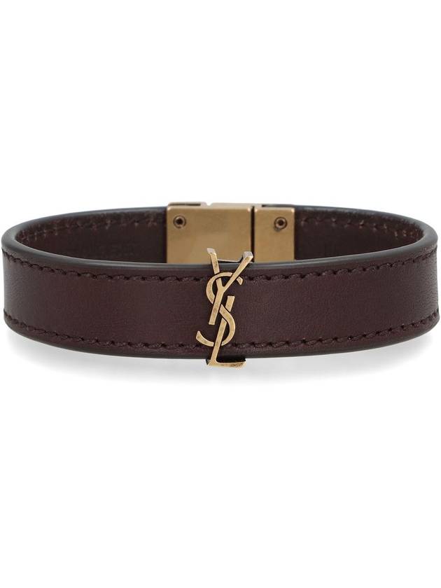 Cassandre Gold Logo Leather Bracelet Dark Chocolate - SAINT LAURENT - BALAAN 3