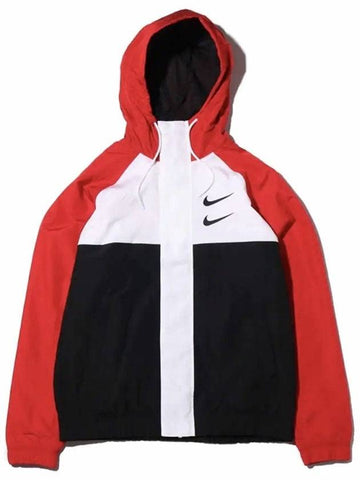 Double Swoosh Woven Hooded Jacket Red White Black - NIKE - BALAAN 1