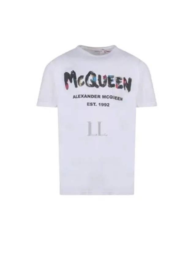 Watercolor Graffiti Short Sleeve T-Shirt White - ALEXANDER MCQUEEN - BALAAN 2