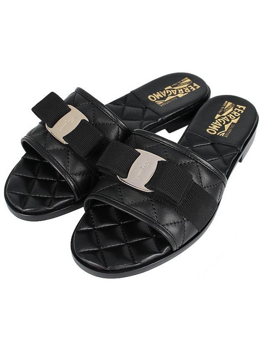 Vara Quilted Slippers Black - SALVATORE FERRAGAMO - BALAAN 2