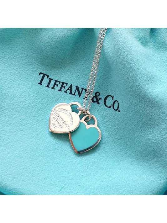 Blue Double Heart Tag Pendant Necklace Blue Silver - TIFFANY & CO. - BALAAN 2