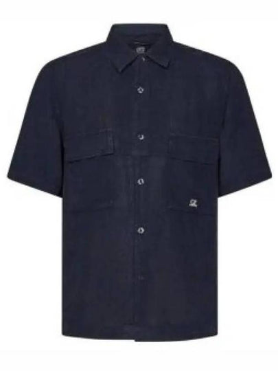 Linen Short Sleeve Shirt Black - CP COMPANY - BALAAN 2