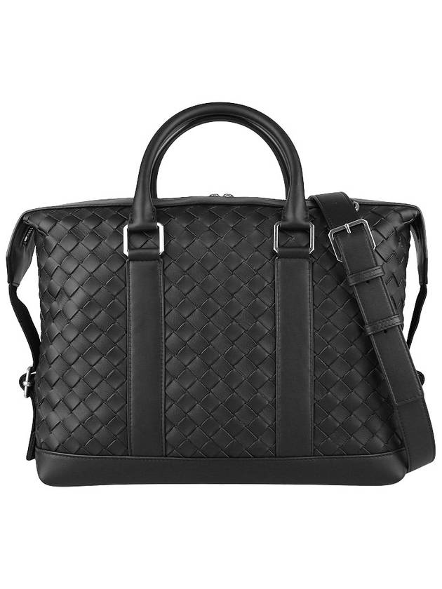 Classic Intrecciato Leather Silver Zipper Brief Case Black - BOTTEGA VENETA - 2