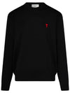 Heart Logo Crew Neck Merino Wool Knit Top Black - AMI - BALAAN 2