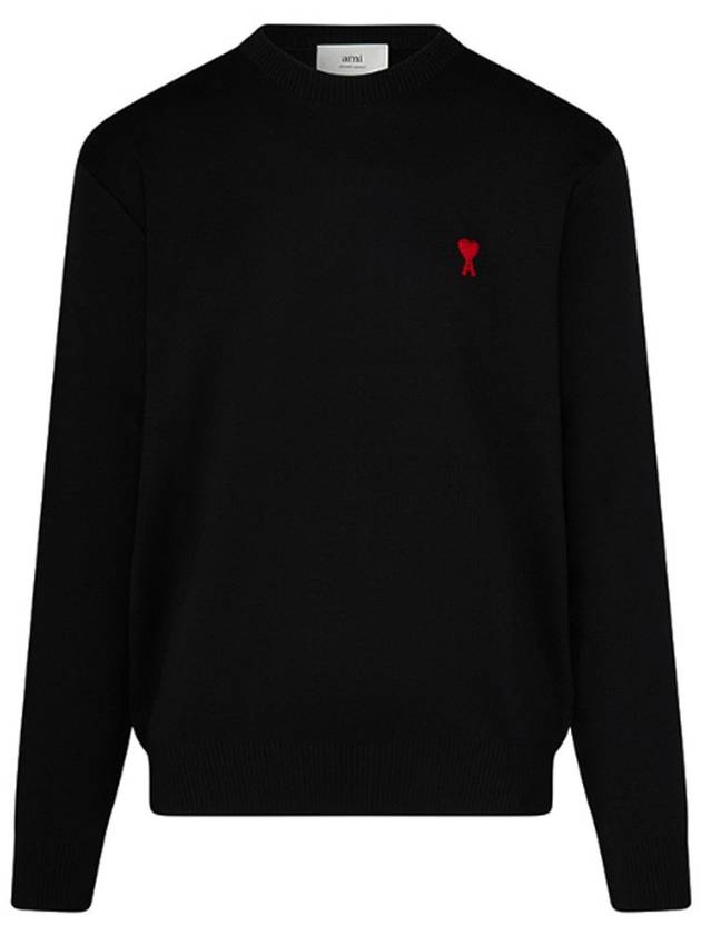 Heart Logo Crew Neck Merino Wool Knit Top Black - AMI - BALAAN 2