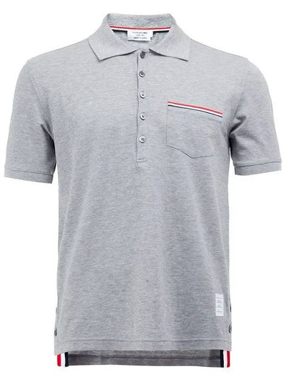 Men's Three Stripes Pocket Mercerized Short Sleeve Polo Shirt Light Grey - THOM BROWNE - BALAAN 2