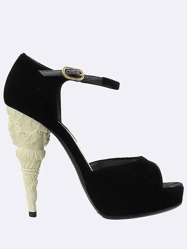 Black velvet gold open toe heel shoes 240MM - CHANEL - BALAAN 4