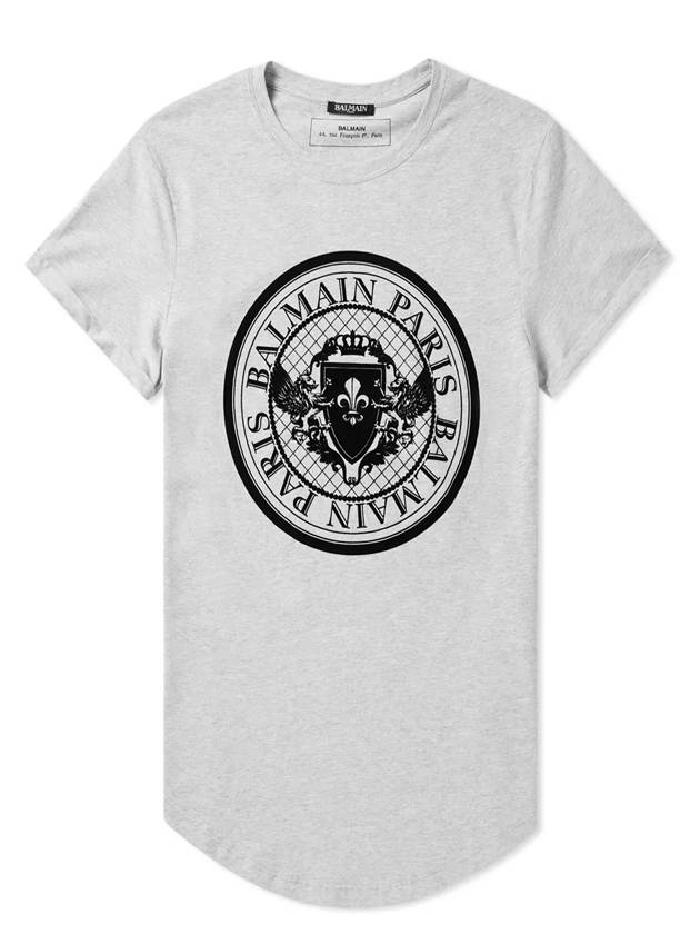 Coin Logo Print Short Sleeve T-Shirt Grey - BALMAIN - BALAAN 1