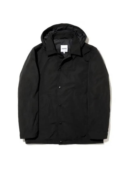 Button Hooded Jacket Black - ASPESI - BALAAN 1