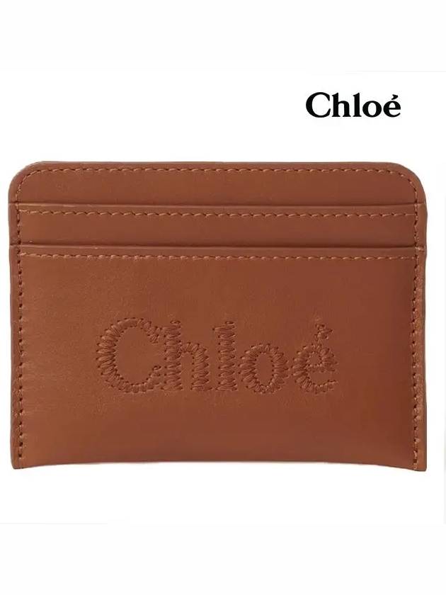 Sense Embroidered Logo Calfskin Card Wallet Brown - CHLOE - BALAAN 3