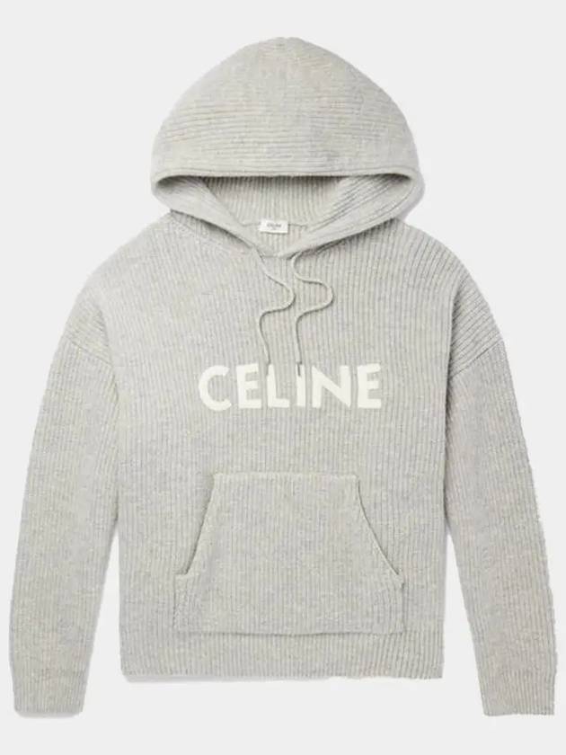 Logo Patch Ribbed Wool Hoodie Light Grey - CELINE - BALAAN 2