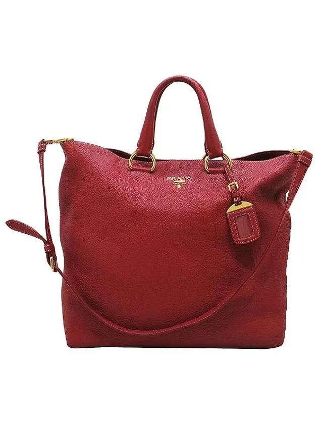 BN1713 VIT DAINO Red Color Leather Gold Initial Logo Tote Bag Shoulder Strap 2WAY - PRADA - BALAAN 1