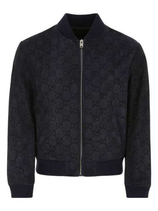 GG Print Suede Bomber Jacket Blue - GUCCI - BALAAN 1