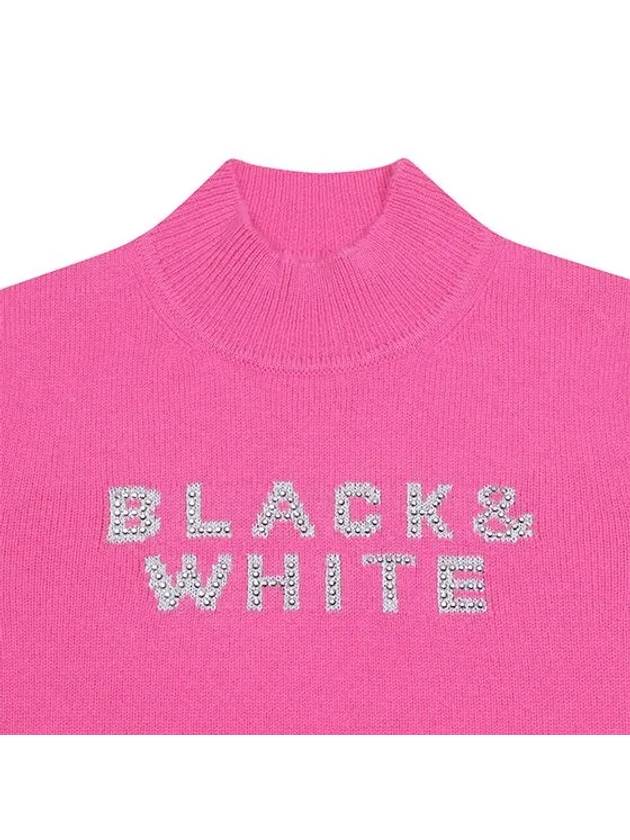 Women s Hotfix Logo High Neck Sweater 2634LXKW PINK - BLACK&WHITE - BALAAN 4