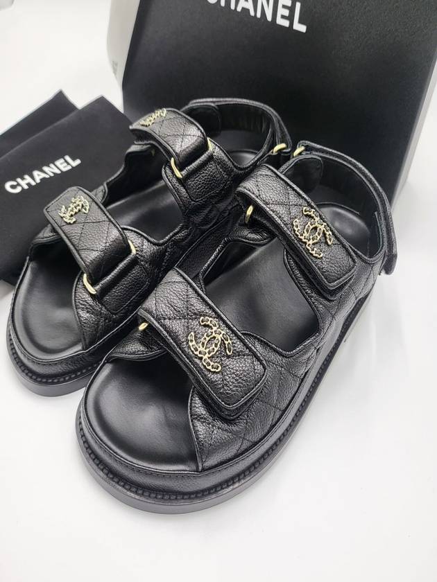 Women's CC Logo Velcro Sandals Gold Black - CHANEL - BALAAN 2