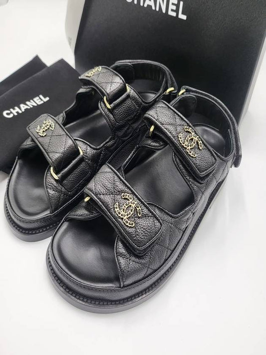 Women's CC Logo Velcro Sandals Gold Black - CHANEL - BALAAN 2