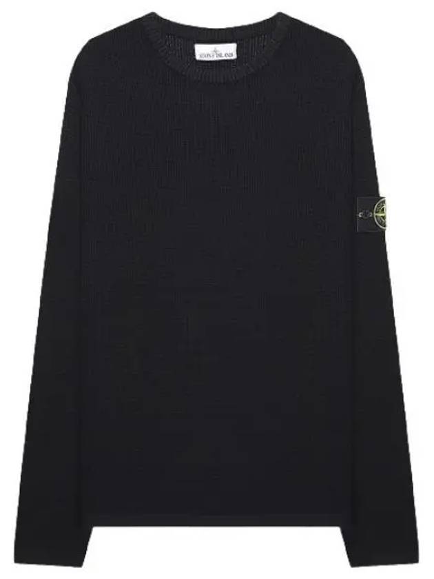 Men's Logo Patch Crew Neck Soft Cotton Knit Top Black - STONE ISLAND - BALAAN 2