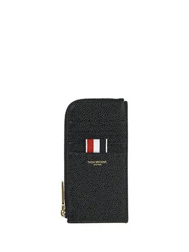 Stripe Zip Around Pebble Grain Leather Card Wallet Black - THOM BROWNE - BALAAN 2