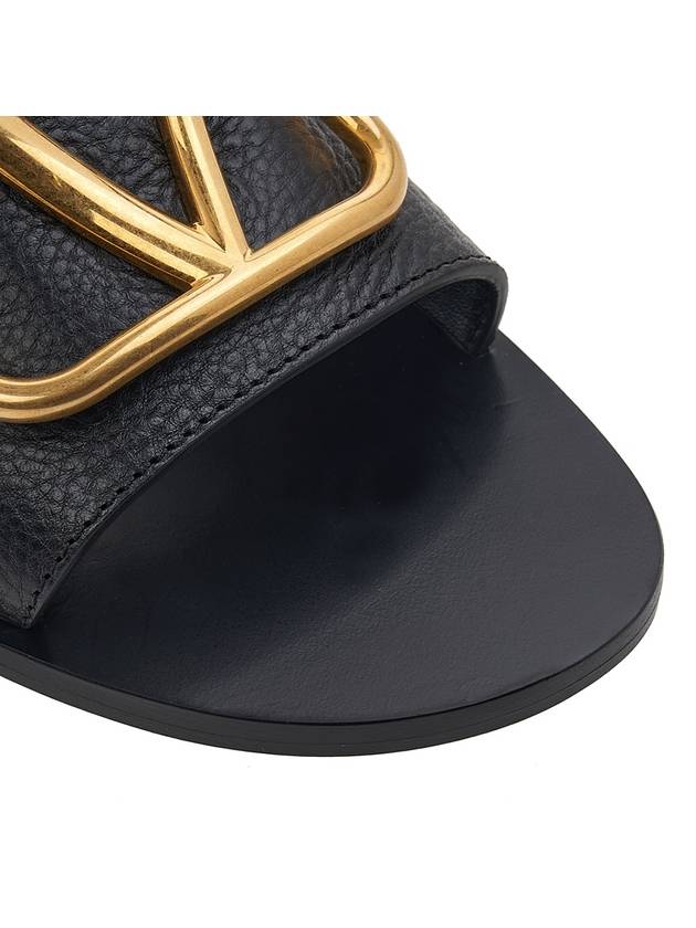 V Logo Signature Leather Slippers Black - VALENTINO - BALAAN 10