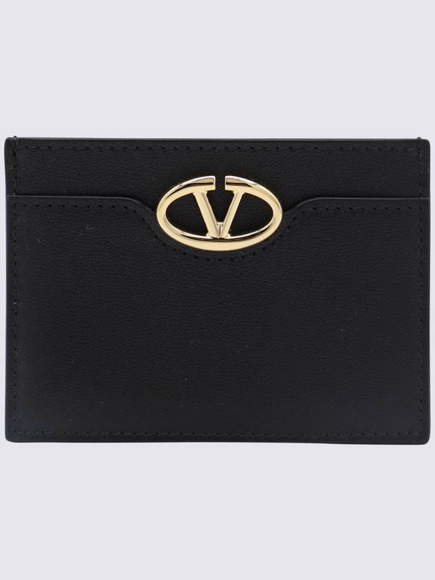 V Logo Signature Leather Card Wallet Black - VALENTINO - BALAAN 2