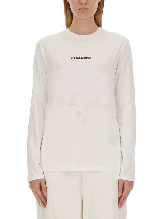 Logo Print Cotton Long Sleeve T-Shirt White - JIL SANDER - BALAAN 2