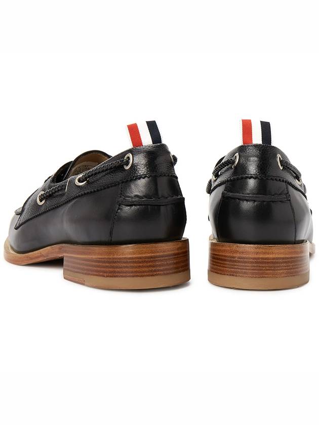 Men's Vitello Calf Leather Boat Shoes Black - THOM BROWNE - BALAAN 7