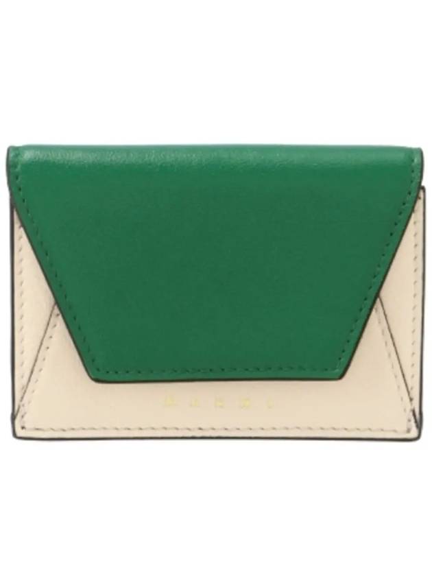 Logo Leather Half Wallet Green - MARNI - BALAAN 3