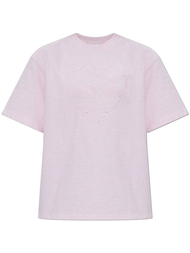 Ganni T-shirt With Logo, Women's, Pink - GANNI - BALAAN 1