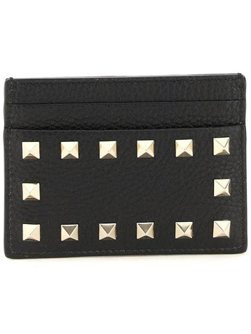 Rockstud Leather Card Wallet Black - VALENTINO - BALAAN 1