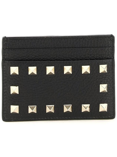 Rockstud Leather Card Wallet Black - VALENTINO - BALAAN 1