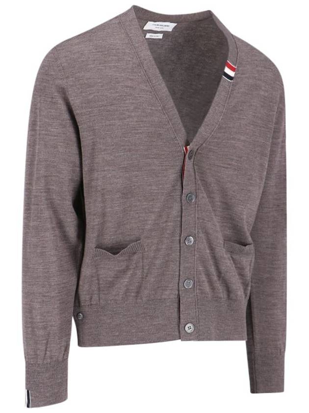 Men's Jersey Stitch V-Neck Cardigan Brown - THOM BROWNE - BALAAN 3