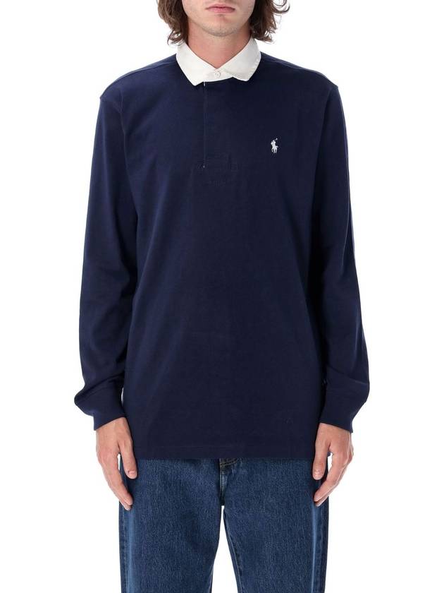 Rugby Logo Embroidered Long Sleeve Polo Shirt Navy - POLO RALPH LAUREN - BALAAN 2