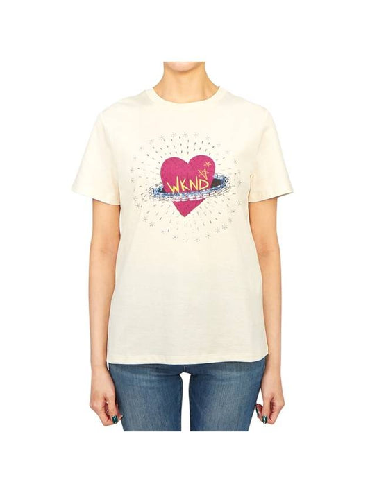 Cinema Heart Motif Cotton Short Sleeve T-Shirt Ivory - MAX MARA - BALAAN 1