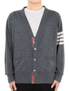 Men's Sustainable Classic Diagonal Wool Cardigan Medium Grey - THOM BROWNE - BALAAN 3