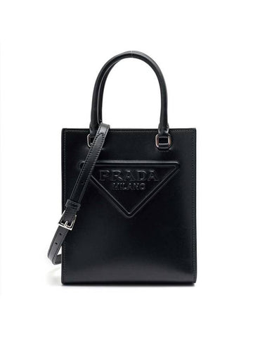 Embossed Triangle Logo Small Tote Bag Black - PRADA - BALAAN 1