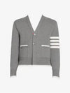 V-Neck Diagonal Armband Cardigan Grey - THOM BROWNE - BALAAN 3