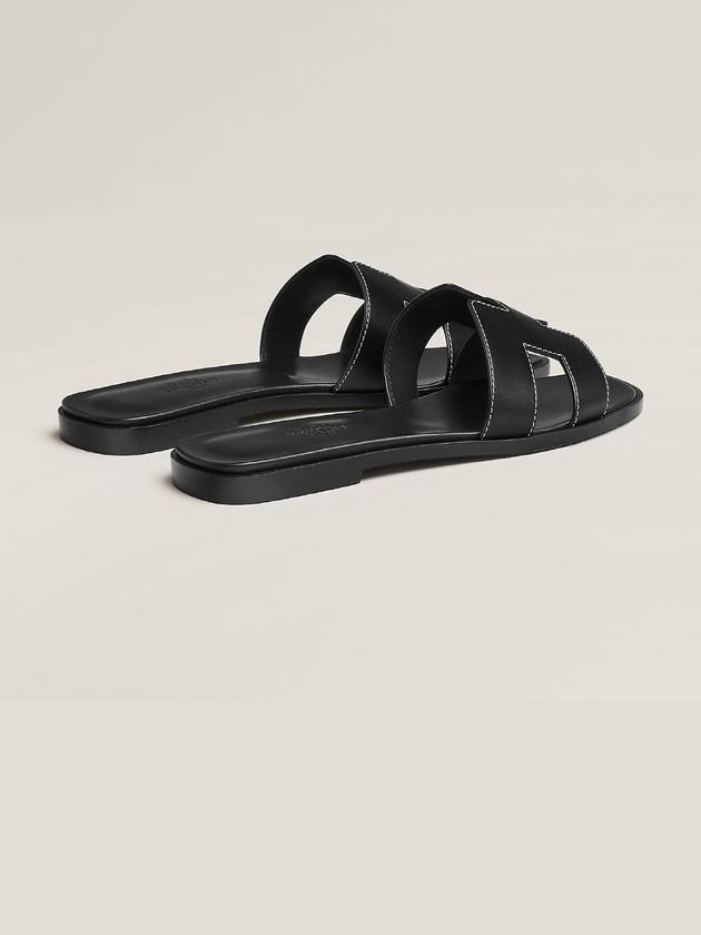 Oran Calfskin Slippers Noir Piqures Ecrues Black - HERMES - BALAAN 5