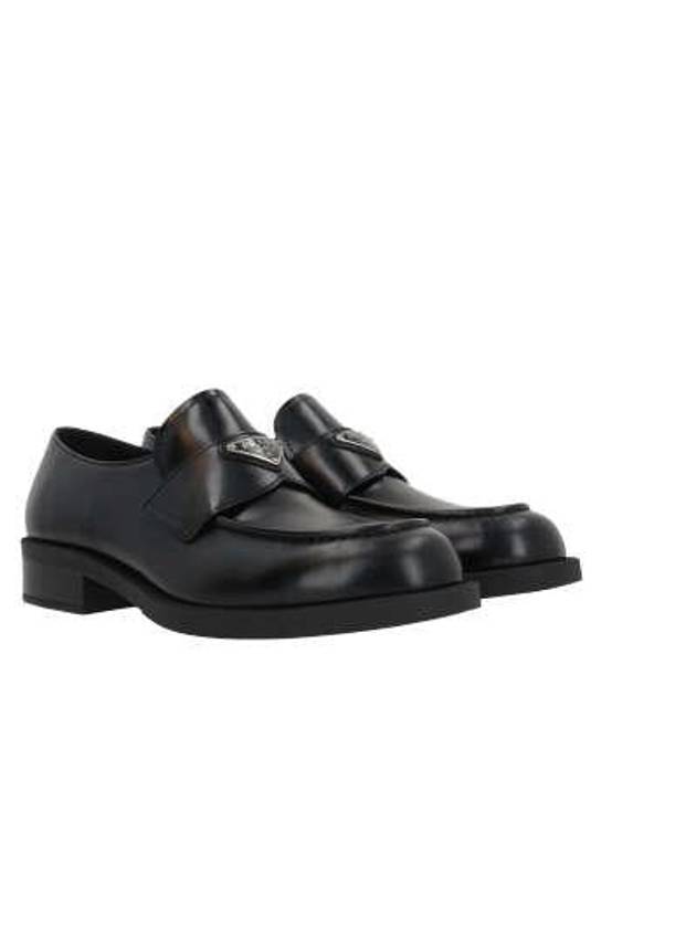 Triangular logo brushed leather loafers black - PRADA - BALAAN 2