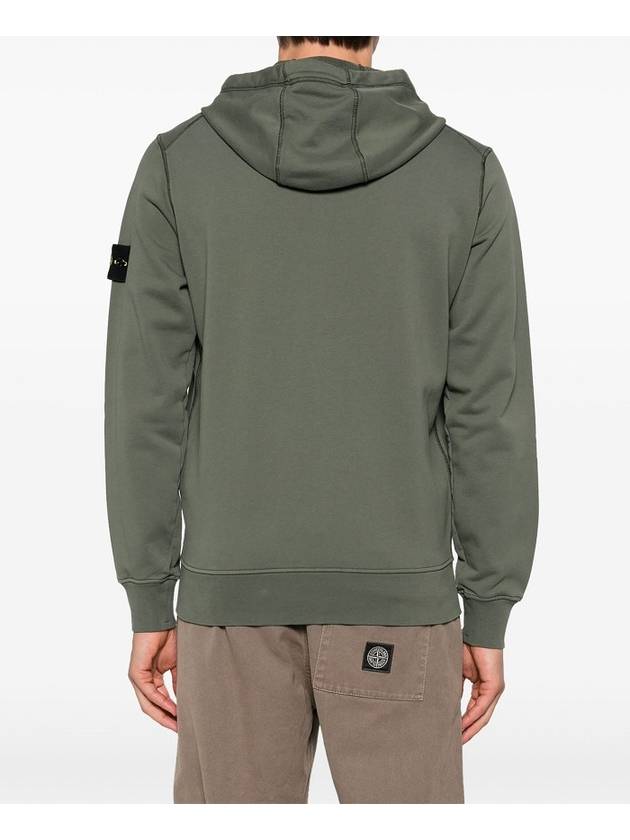 Cotton Fleece Garment Dyed Zip-Up Hoodie Military Green - STONE ISLAND - BALAAN 4