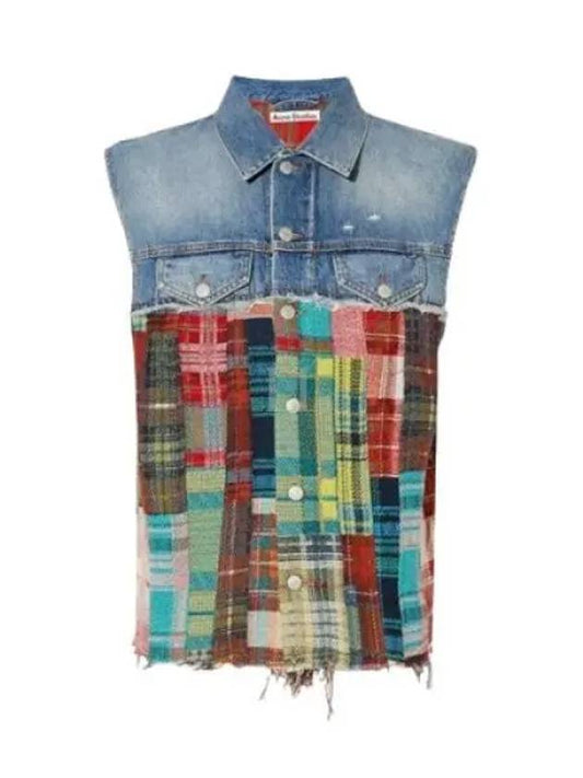 Tartan Patchwork Denim Vest Blue - ACNE STUDIOS - BALAAN 2