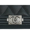 Boy Vintage Silver Hardware Quilted Caviar Zipper Card Wallet Black - CHANEL - BALAAN.