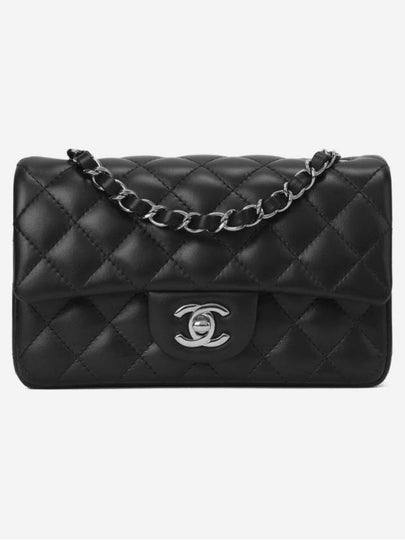 Mini Flap Crossbody Bag Lambskin Silver Black - CHANEL - BALAAN 2