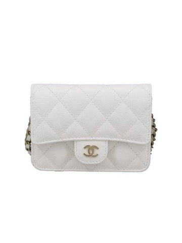 Classic Gold Flap Chain Card Holder Grained Calfskin Mini Bag White - CHANEL - BALAAN.