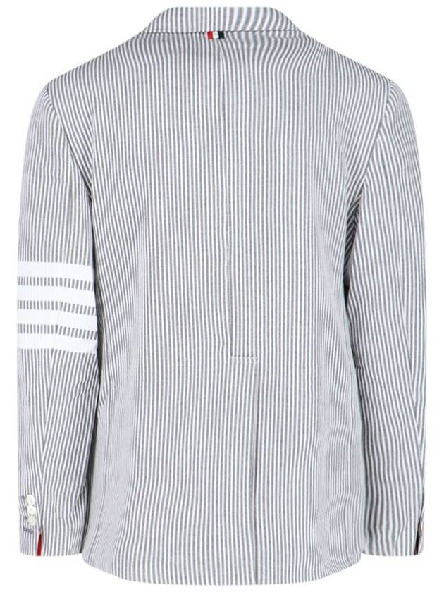 Men's 4 Bar Seesucker Loopback 4 Bar Sack Cardigan Grey - THOM BROWNE - BALAAN 3