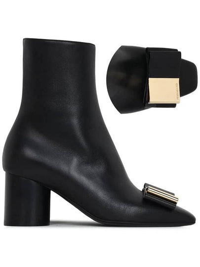 Double Bow Leather Ankle Boots Black - SALVATORE FERRAGAMO - BALAAN 2