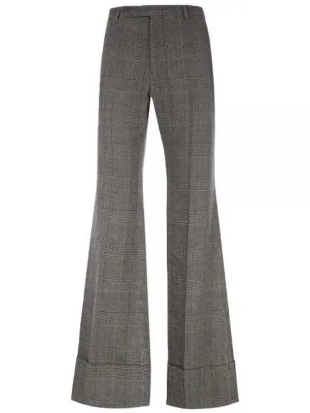 Prince Of Wales Wool Linen Straight Pants Grey - GUCCI - BALAAN 2